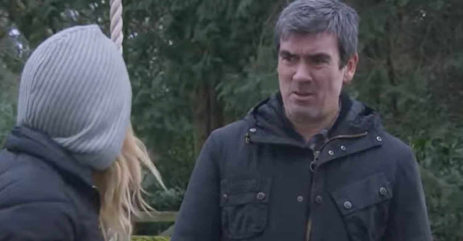 Emmerdale's Cain is speaking to Charity in the woods