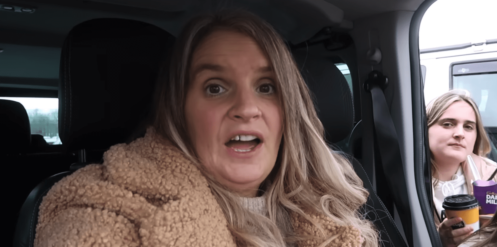 Sue Radford looking angry speaking to camera in her car