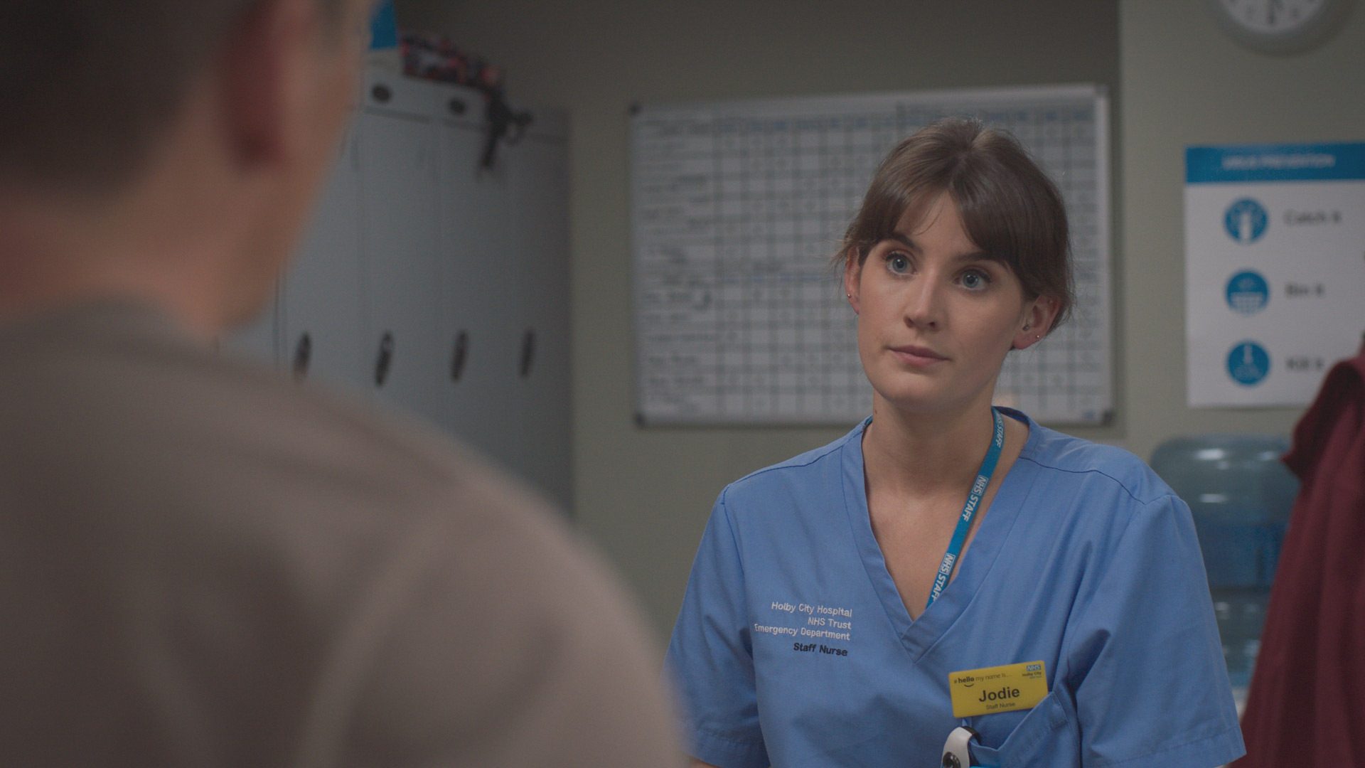 Jodie looks fuming at her dad, Max in Casualty (Credit: BBC)