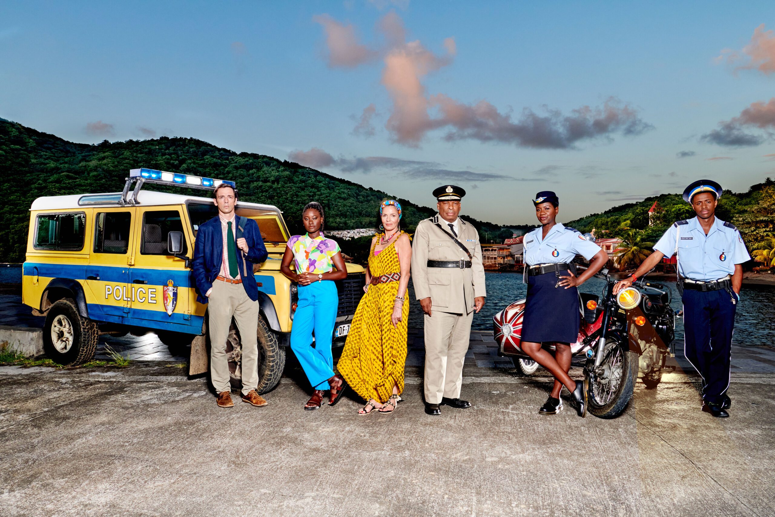 Marlon and the cast of Death in Paradise in series 13