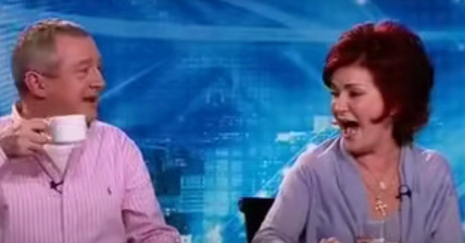 Louis Walsh and Sharon Osbourne laughing on The X-Factor 