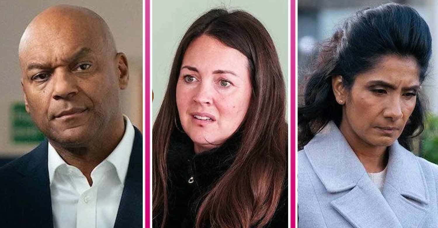 EastEnders spoilers comp image: George, Stacey and Suki (Credit: BBC/Comp ED!)