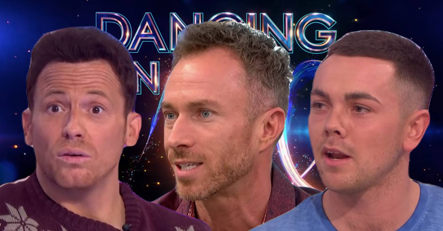 Dancing on Ice logo with Joe Swash, James Jordan and Ray Quinn