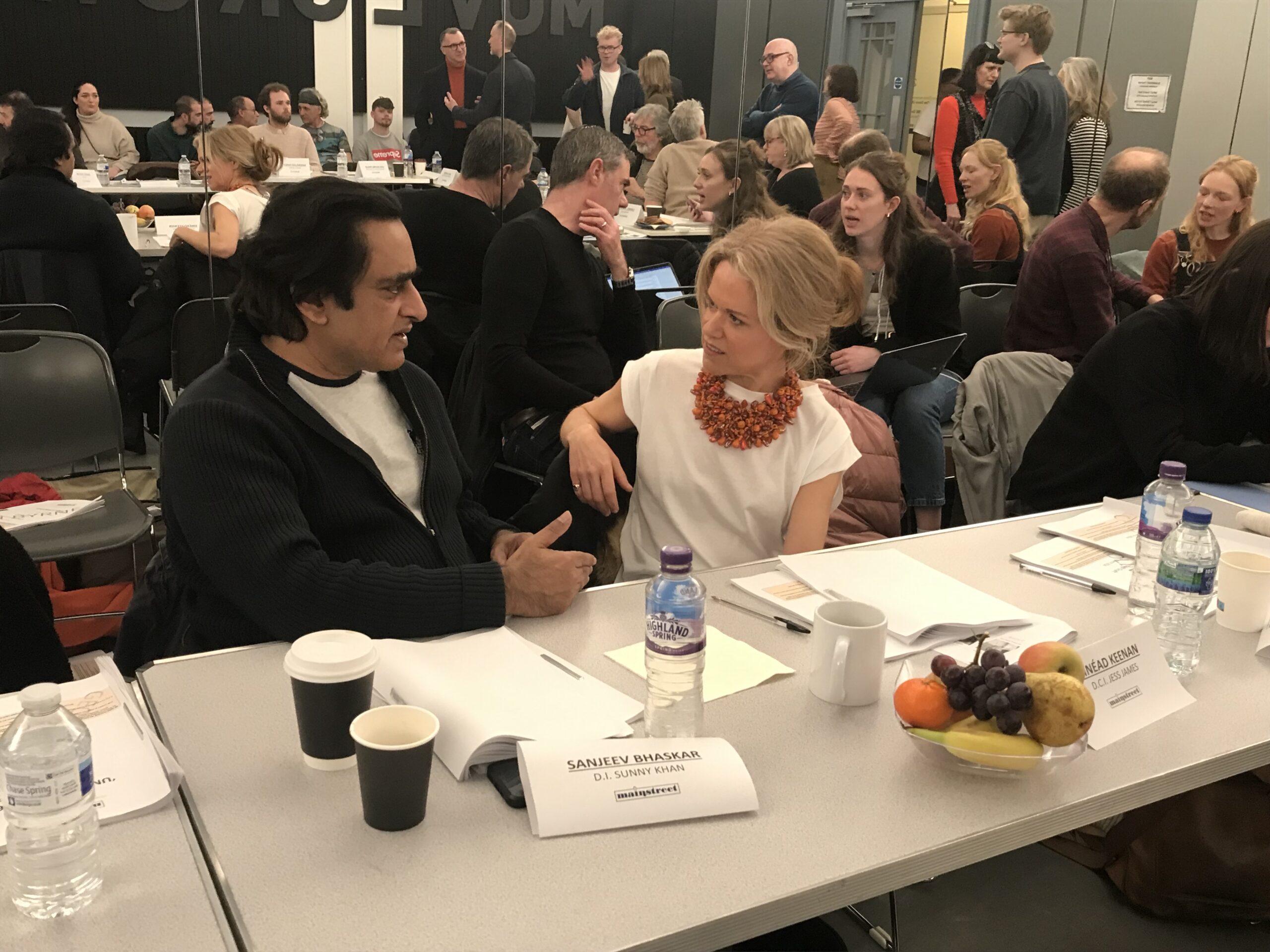 Sanjeev Bhaskar and Sinéad Keenan read their scripts as Unforgotten series 6 begins