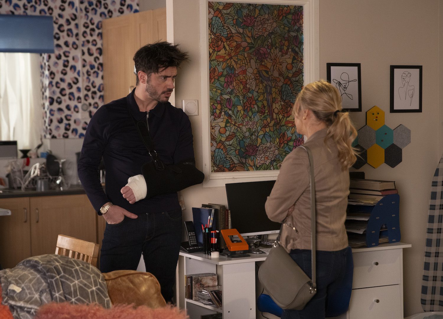 Adam and Sarah in Coronation Street talk