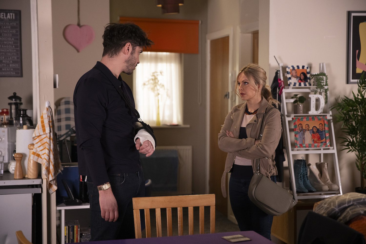 Adam and Sarah have a tense conversation in Corrie