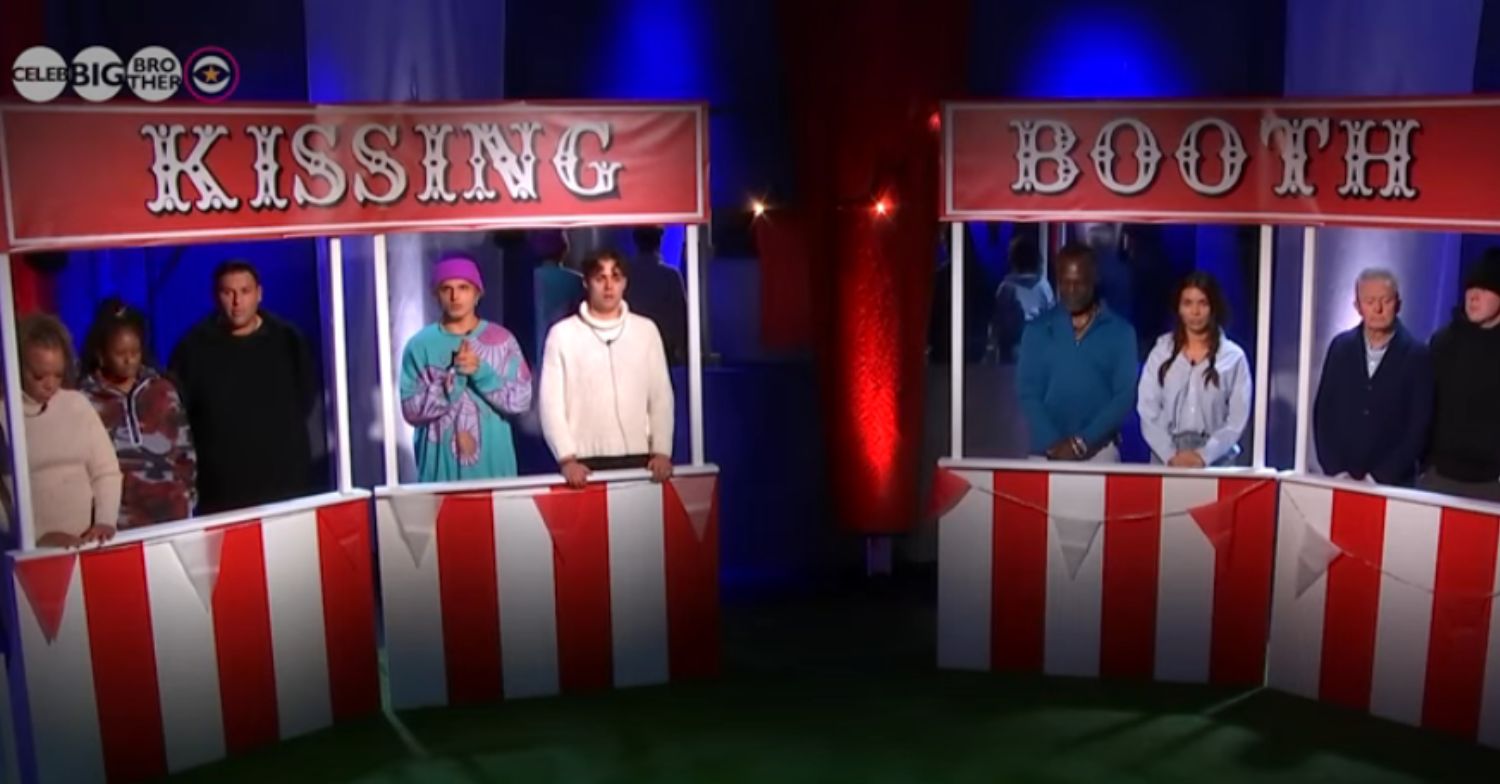 Celebrity Big Brother housemates by the Kissing Booth