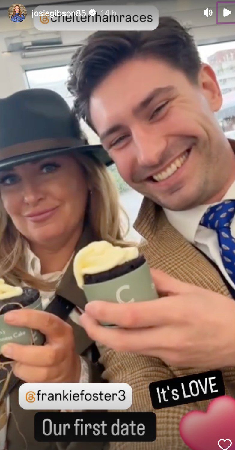Josie Gibson smiling holding a cupcake with Love Island star Frankie Foster on their first date