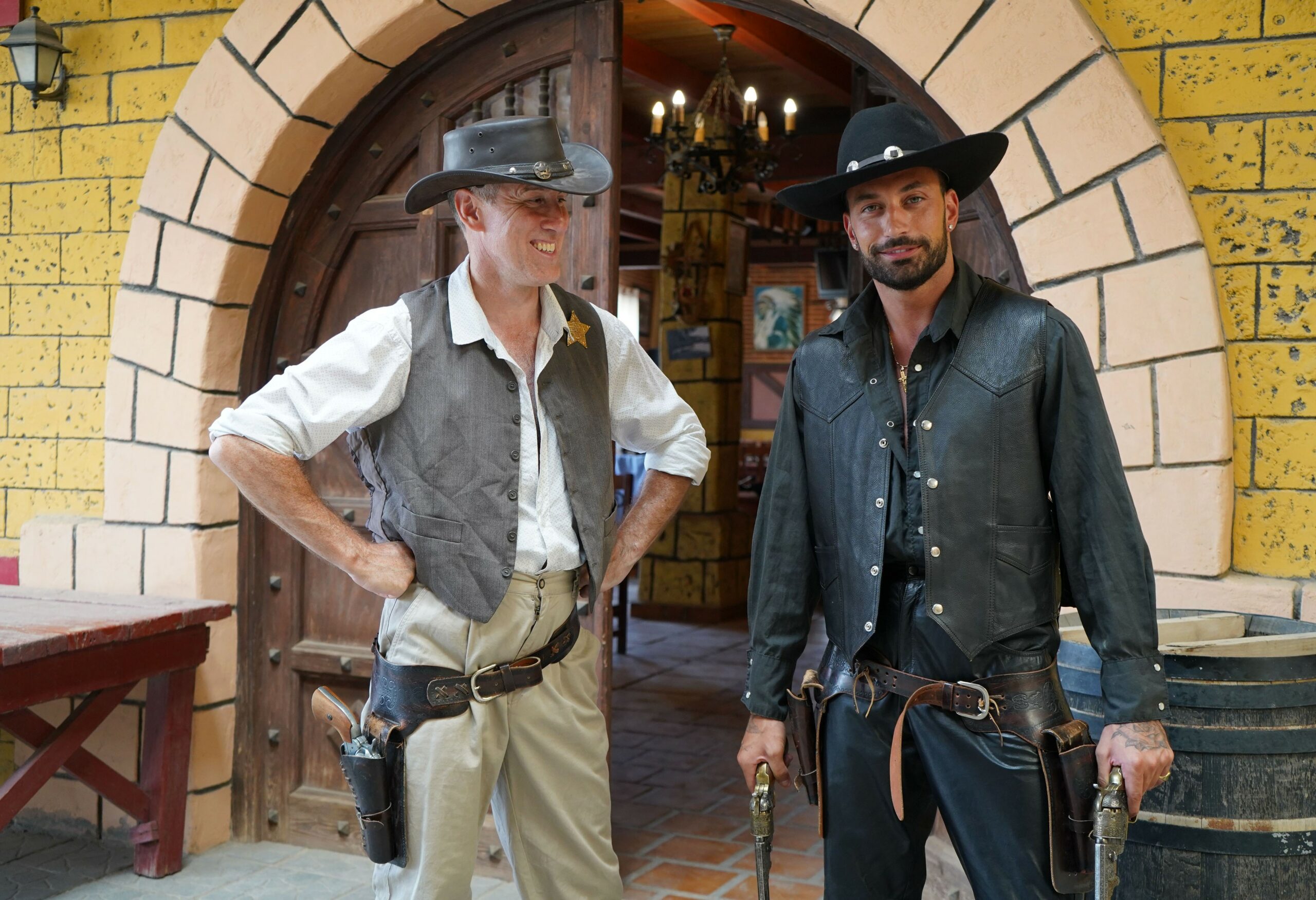 Anton Du Beke smiling at Giovanni Pernice in promo pic for travel show