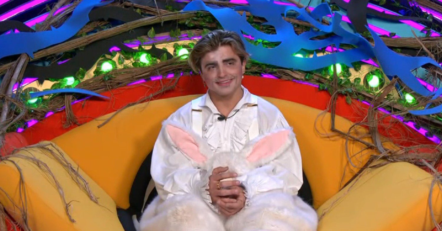 Nikita Kuzmin dressed as a rabbit in the Celebrity Big Brother diary room