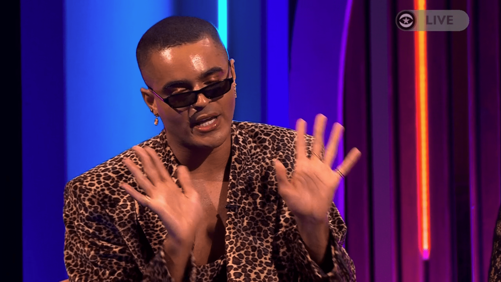 Layton Williams in sunglasses and a leopard-print jacket on Celebrity Big Brother