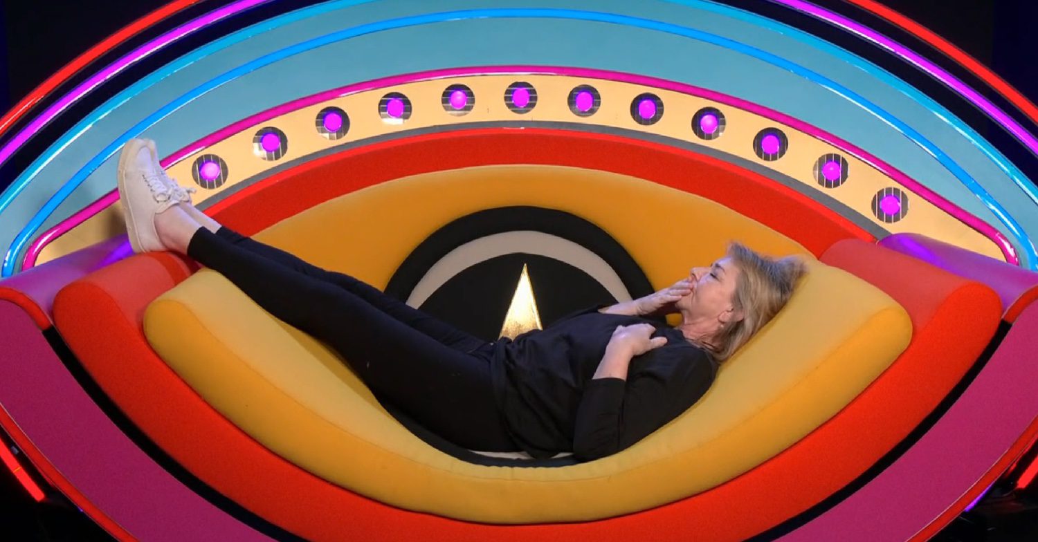 Fern Britton lying in the Celebrity Big Brother chair 