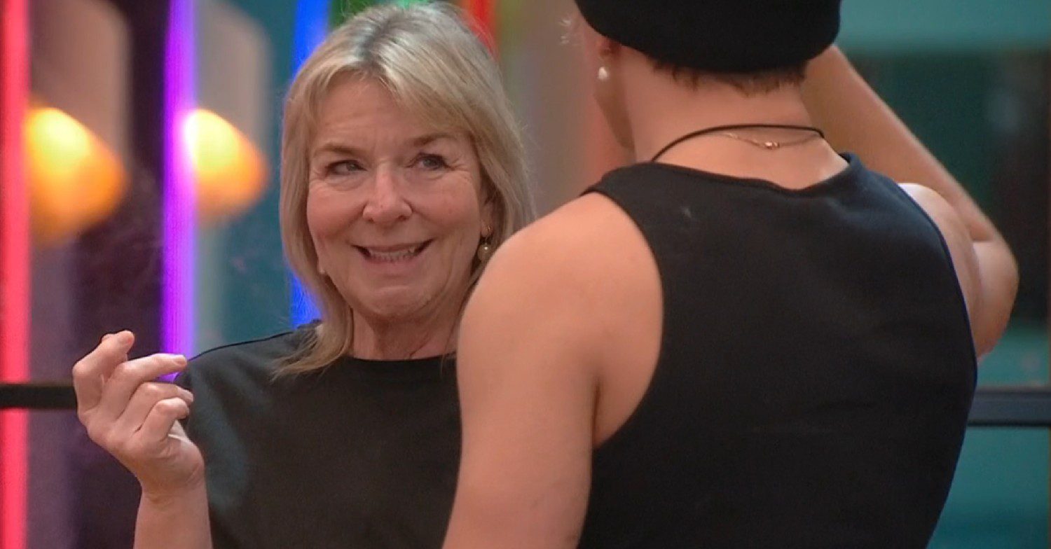 Fern Britton smiling at Nikita Kuzmin on Celebrity Big Brother 