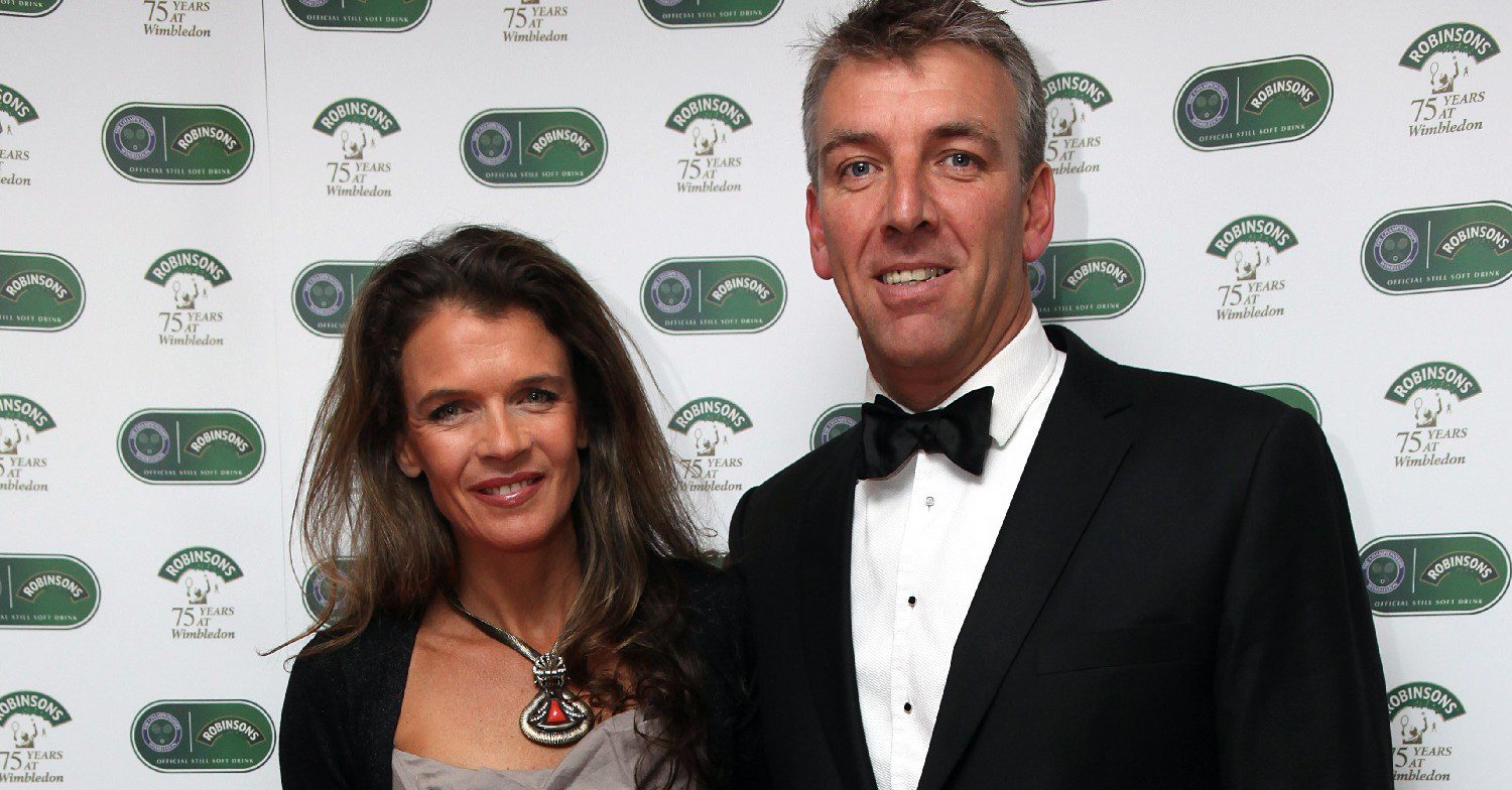 Annabel Croft and Mel Coleman smiling at a red carpet event