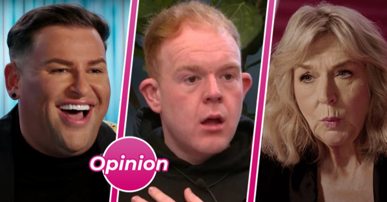 Celebrity Big Brother predictions comp David Potts smiling Colson Smith shocked expression and Fern Britton looking surprised