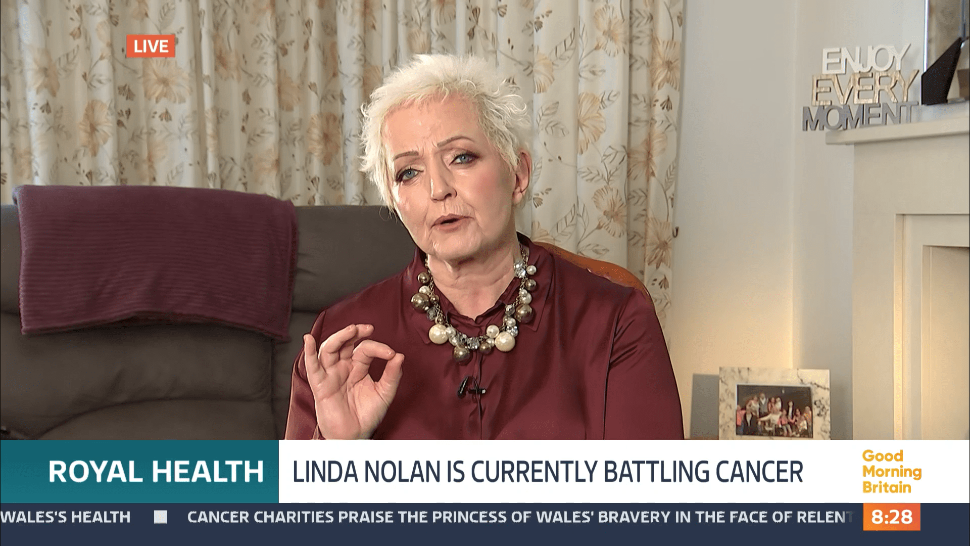 Linda Nolan speaking from her home on GMB