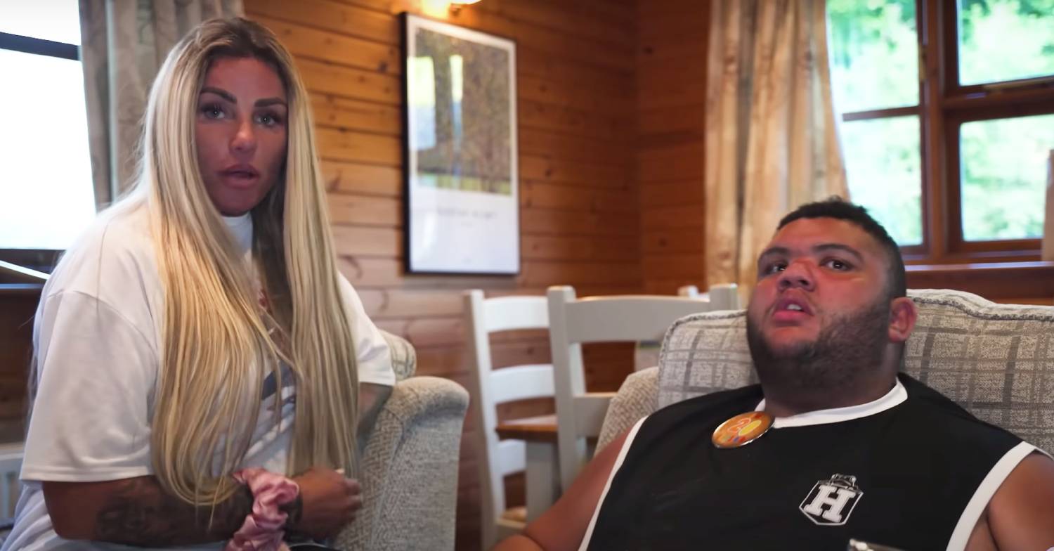 Katie Price and Harvey look at the camera