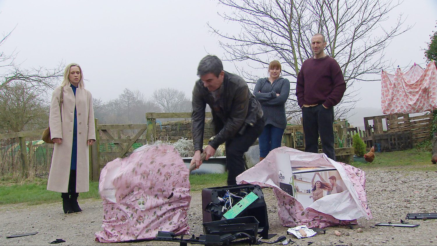 Cain smashing up air fryers on Emmerdale