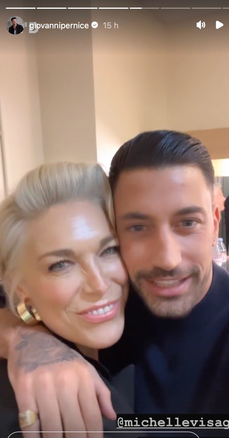 Giovanni Pernice embracing actress Hannah Waddingham
