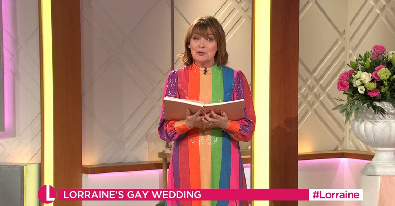 Lorraine Kelly in multi-coloured dress today