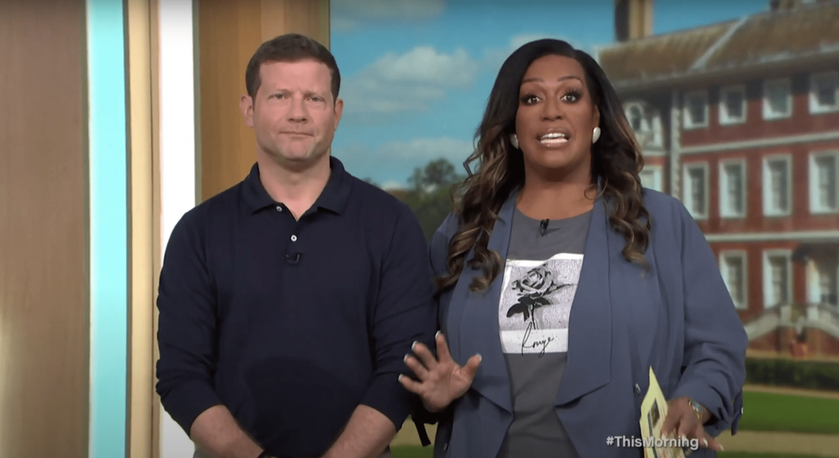 Alison Hammond shocked expression whilst presenting This Morning alongside Dermot O'Leary