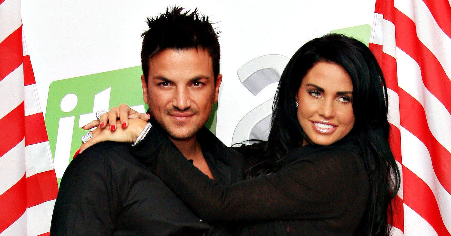 Katie Price and Peter Andre posing and smiling