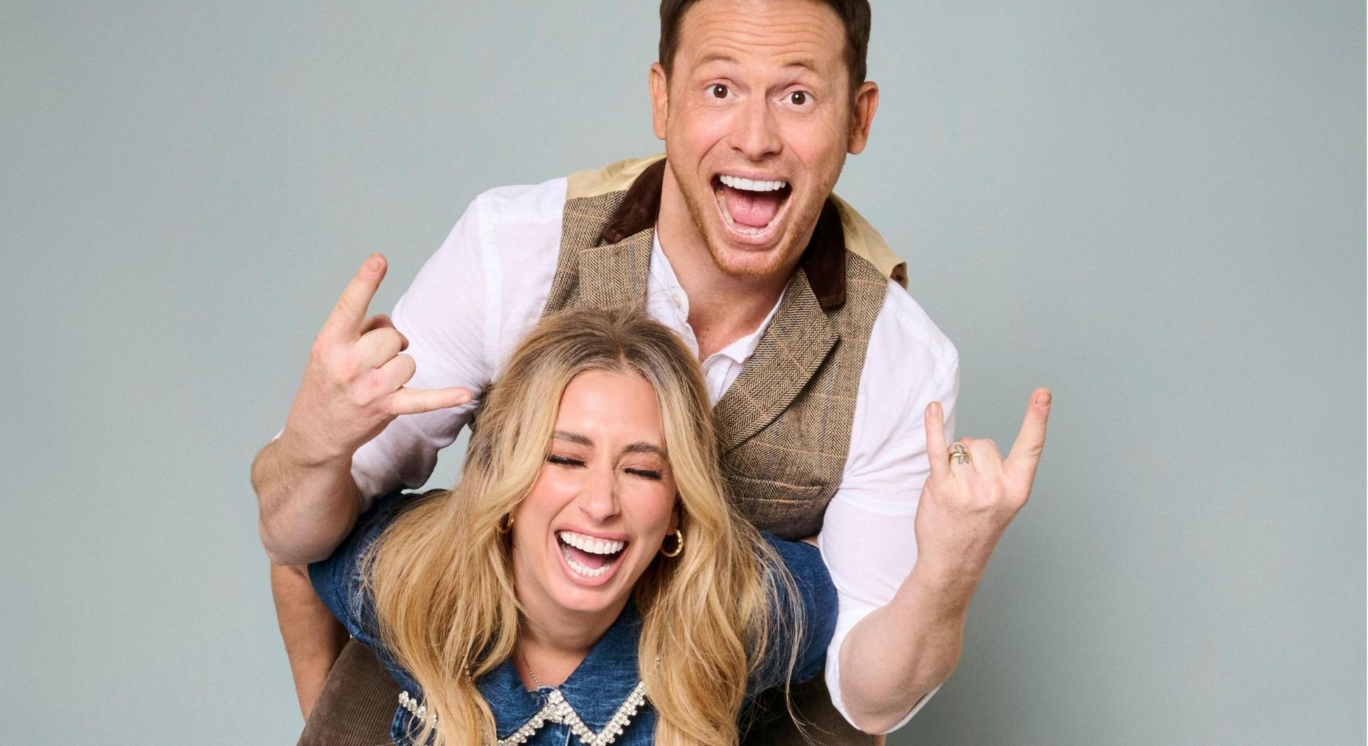 Joe Swash on Stacey Solomon's back 