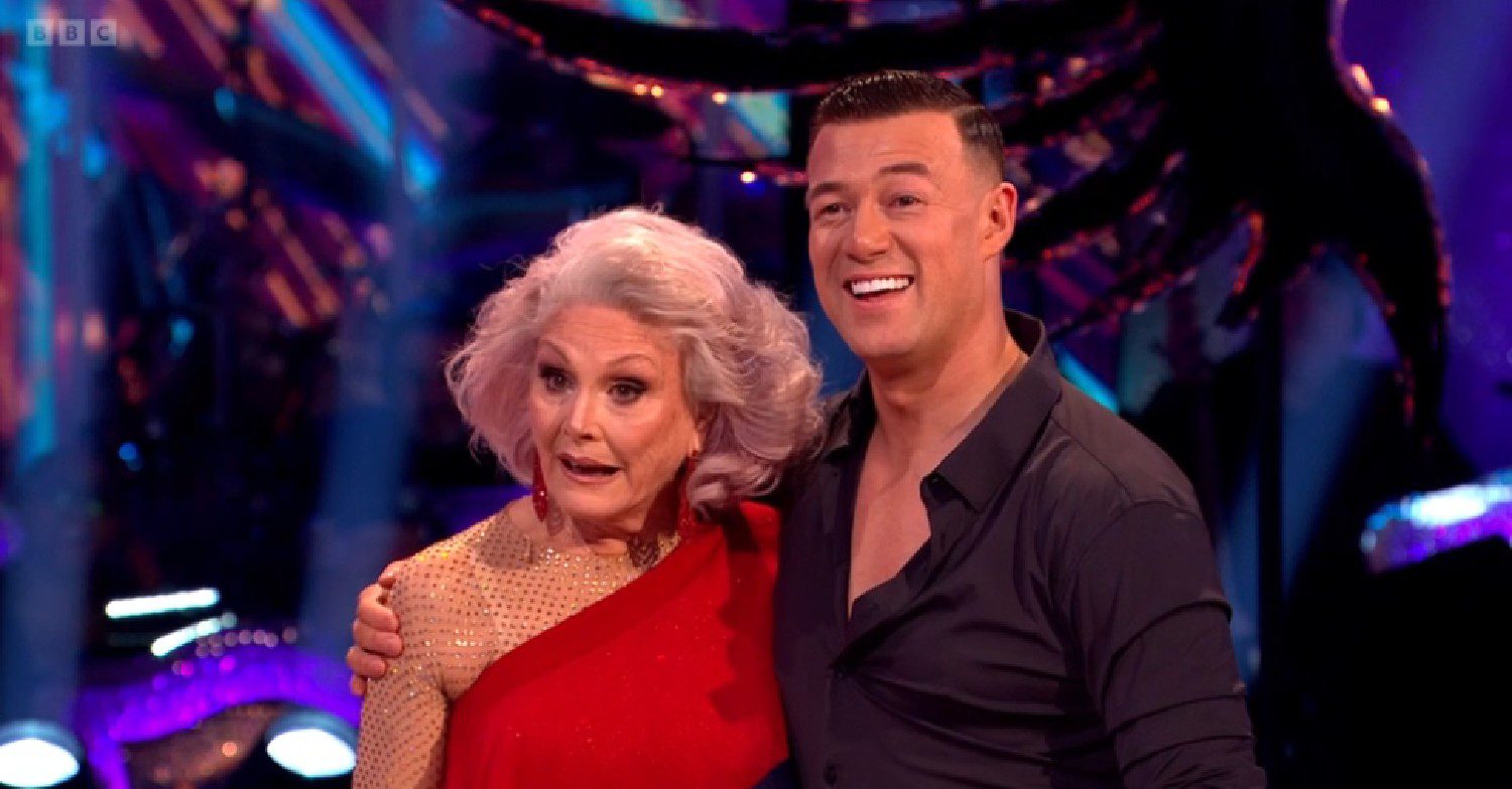 Angela Rippon and Kai Widdrington smiling on Strictly