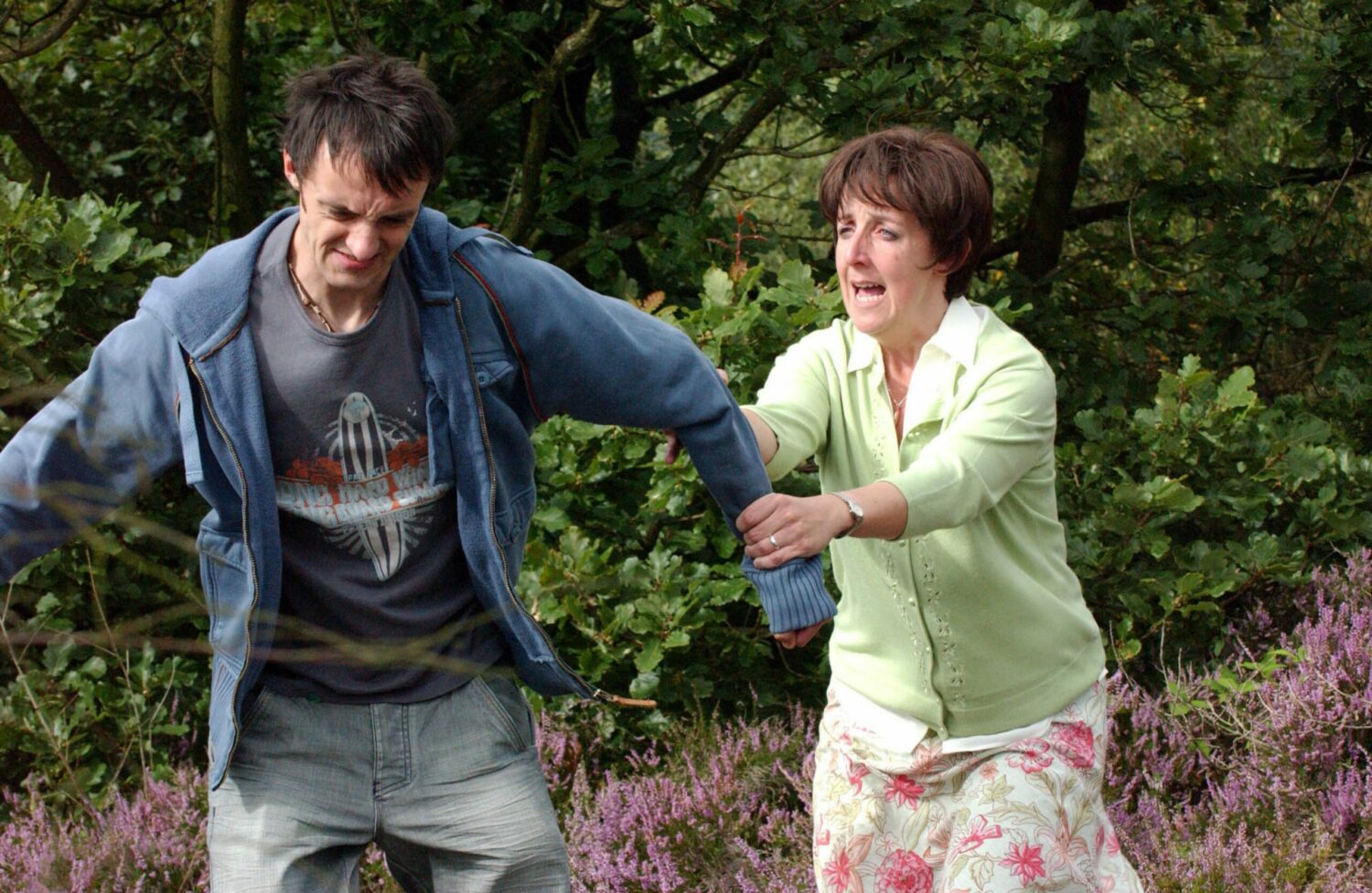 Christian and Hayley in Coronation Street argue and he pulls away