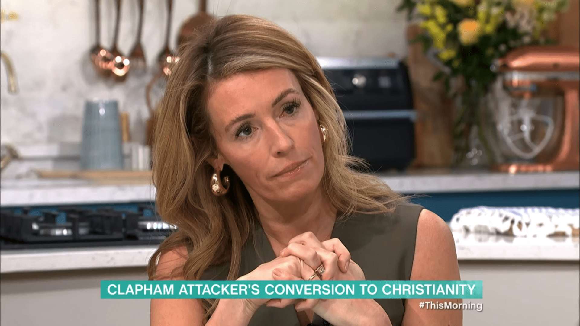 Cat Deeley looking serious on This Morning