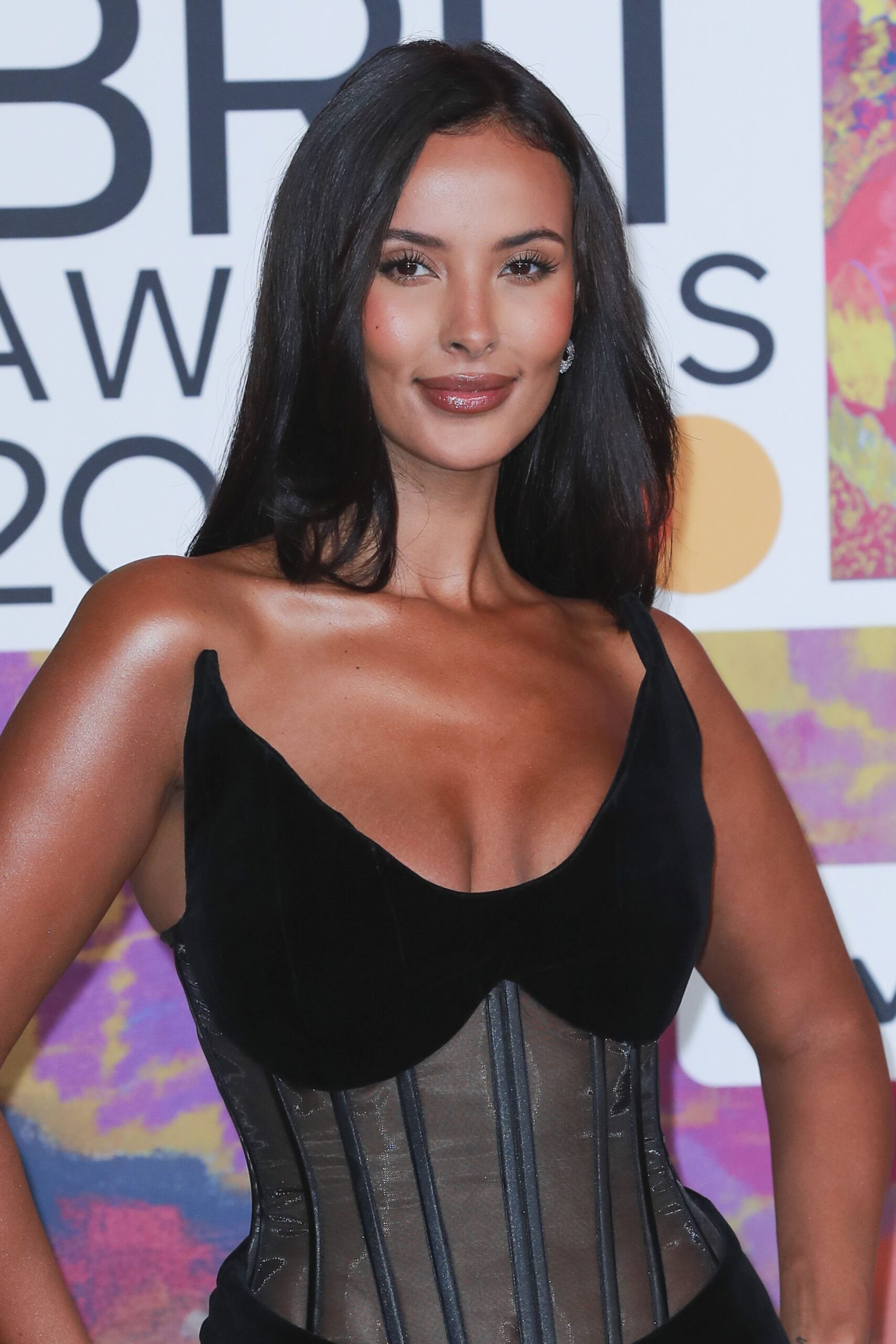 Maya Jama could be the next Bond girl, Maya Jama wearing plunging black dress at Brit Awards 2024