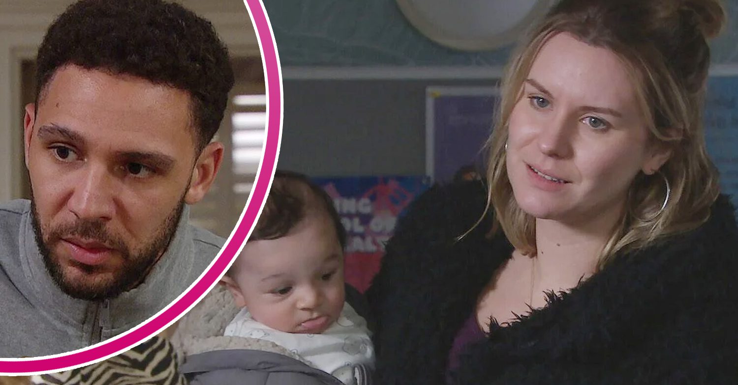 Emmerdale's Dawn and Evan, and in a bubble is Billy