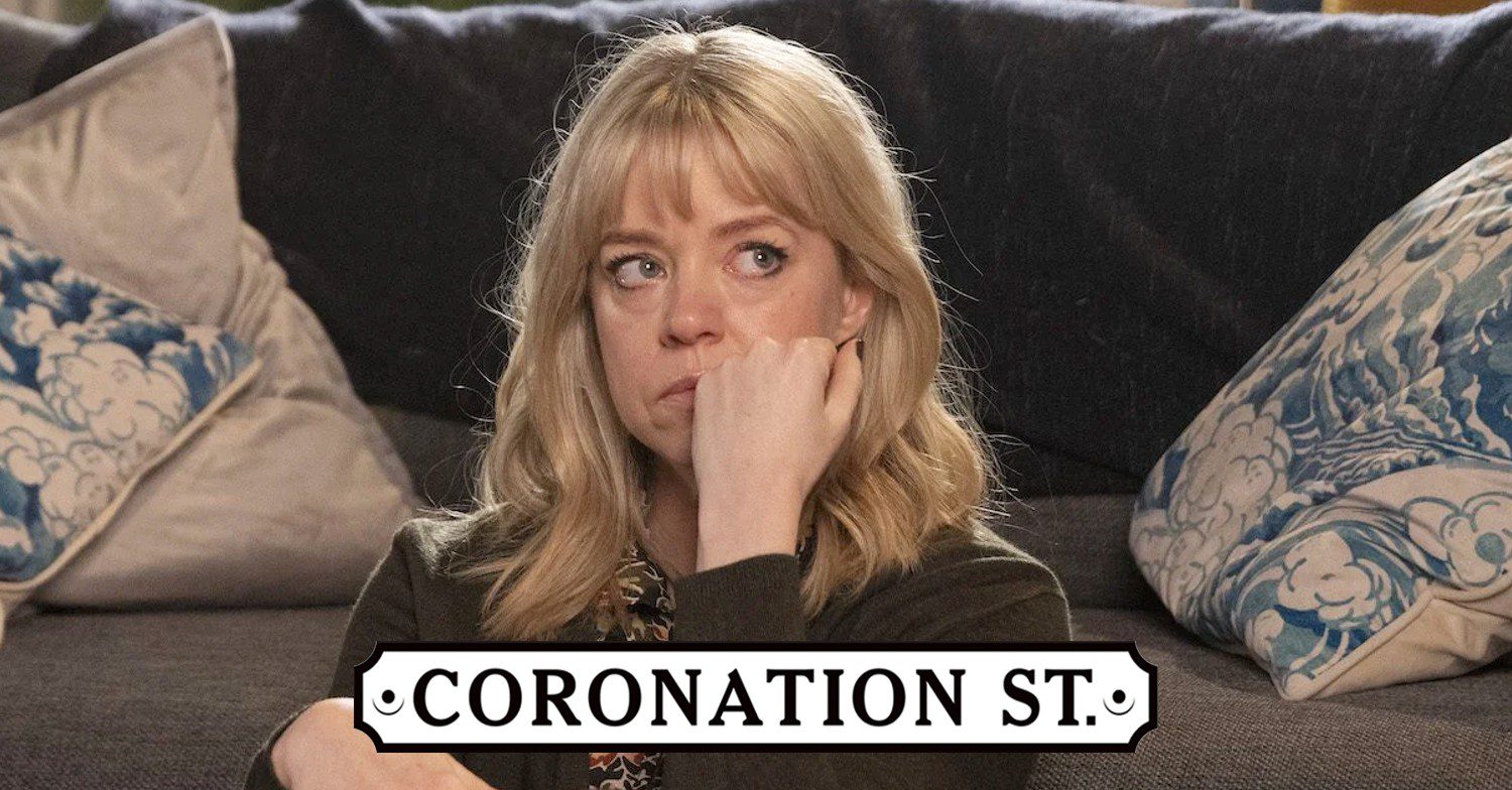Toyah looking upset on Corrie with logo (Credit: ITV/Composite: ED!)