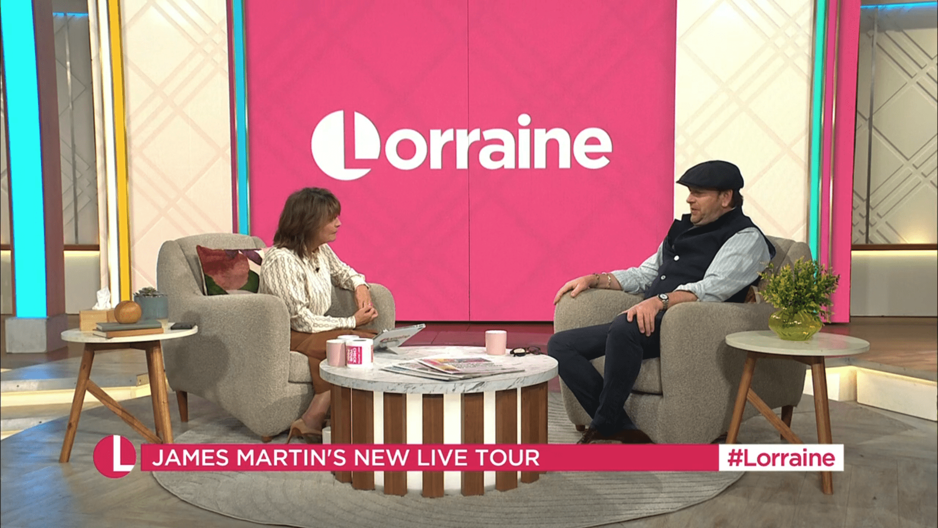 James Martin speaking to Lorraine Kelly on her TV show