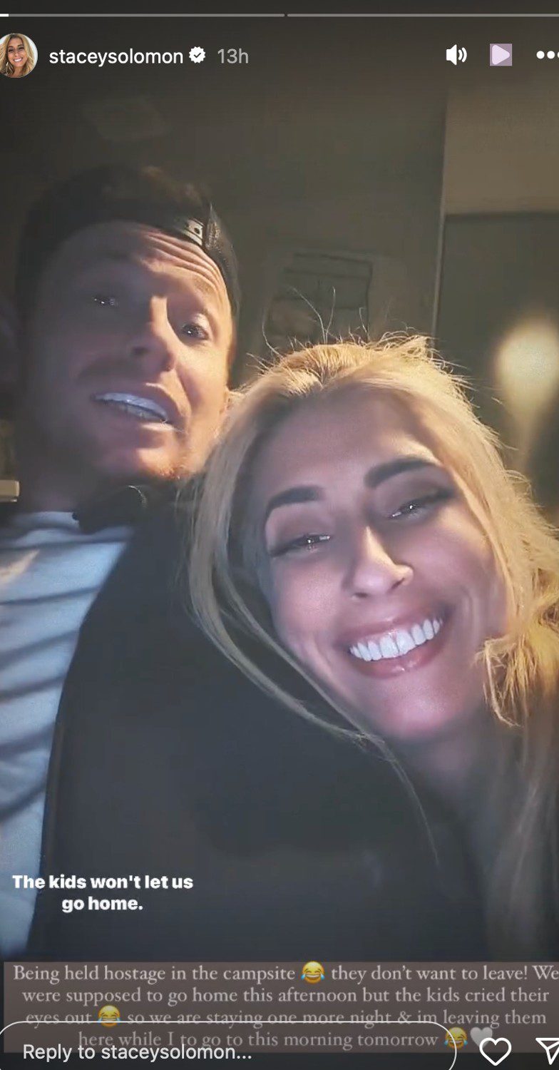 Stacey Solomon with Joe Swash on her Instagram stories smiling