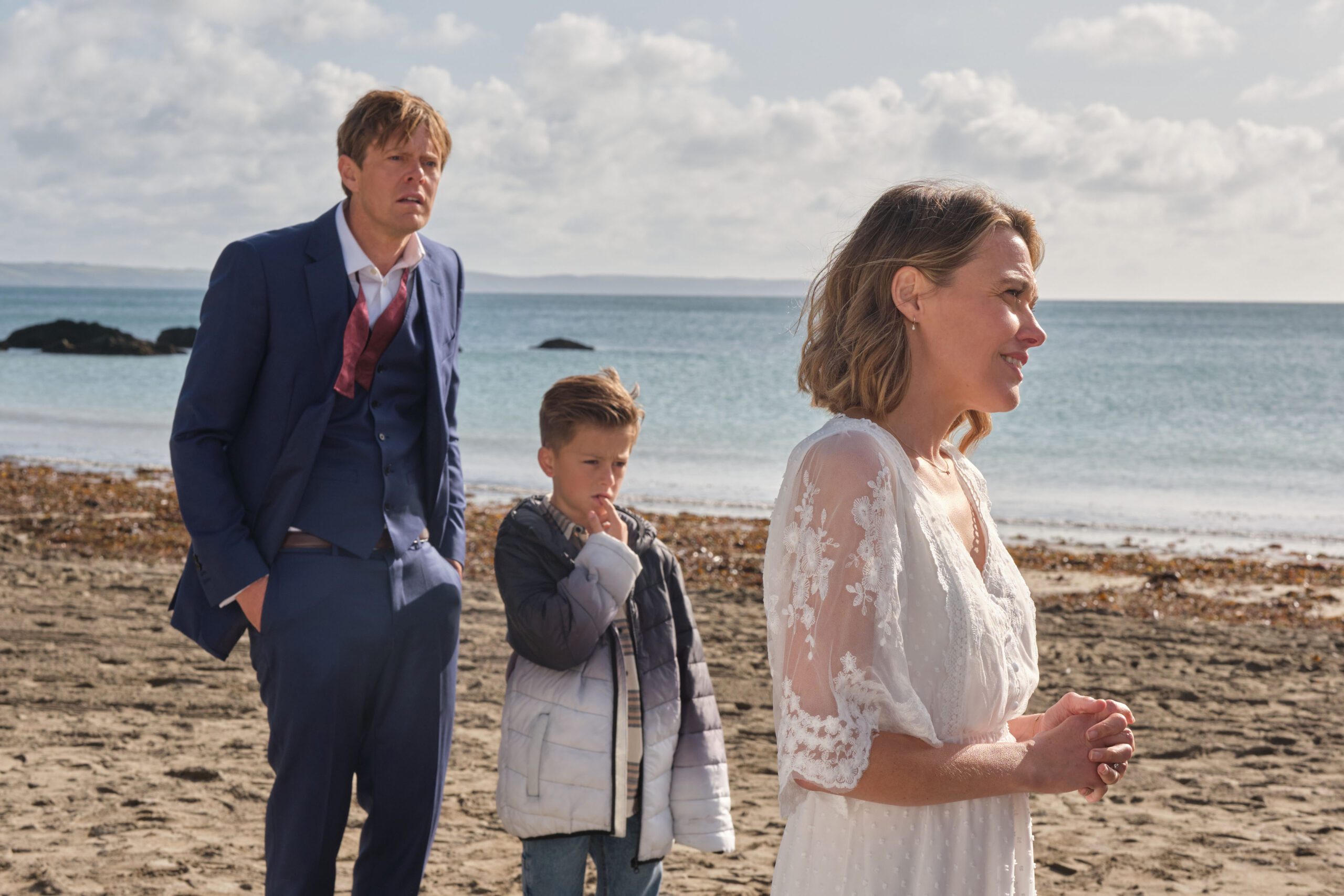 Humphrey, Martha and Ryan on the beach in Beyond Paradise series 2 finale