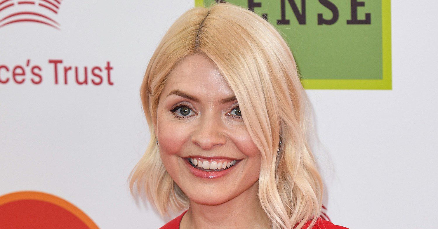 Holly Willoughby news, Holly smiling wearing red dress, close-up composite