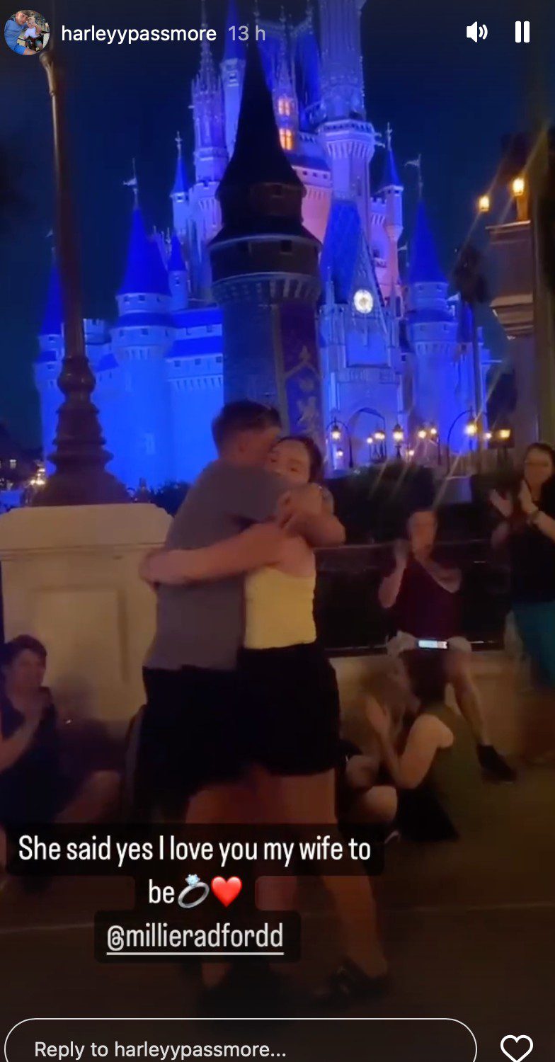 22 kids and counting star Millie Radford has got engaged at Disneyland, Harley and Millie embracing