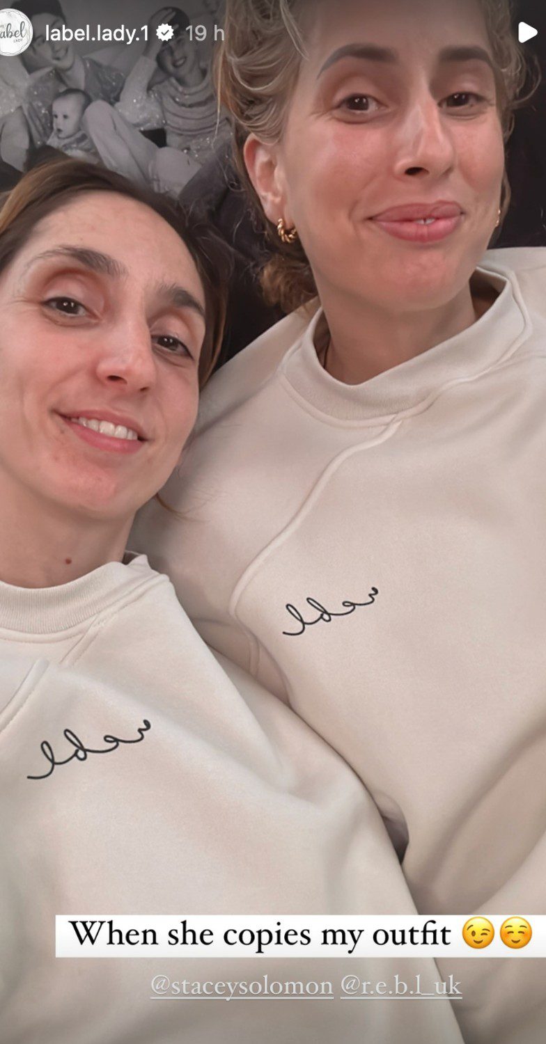 Stacey Solomon and her sister Jemma cosy up for a selfie in matching jumpers