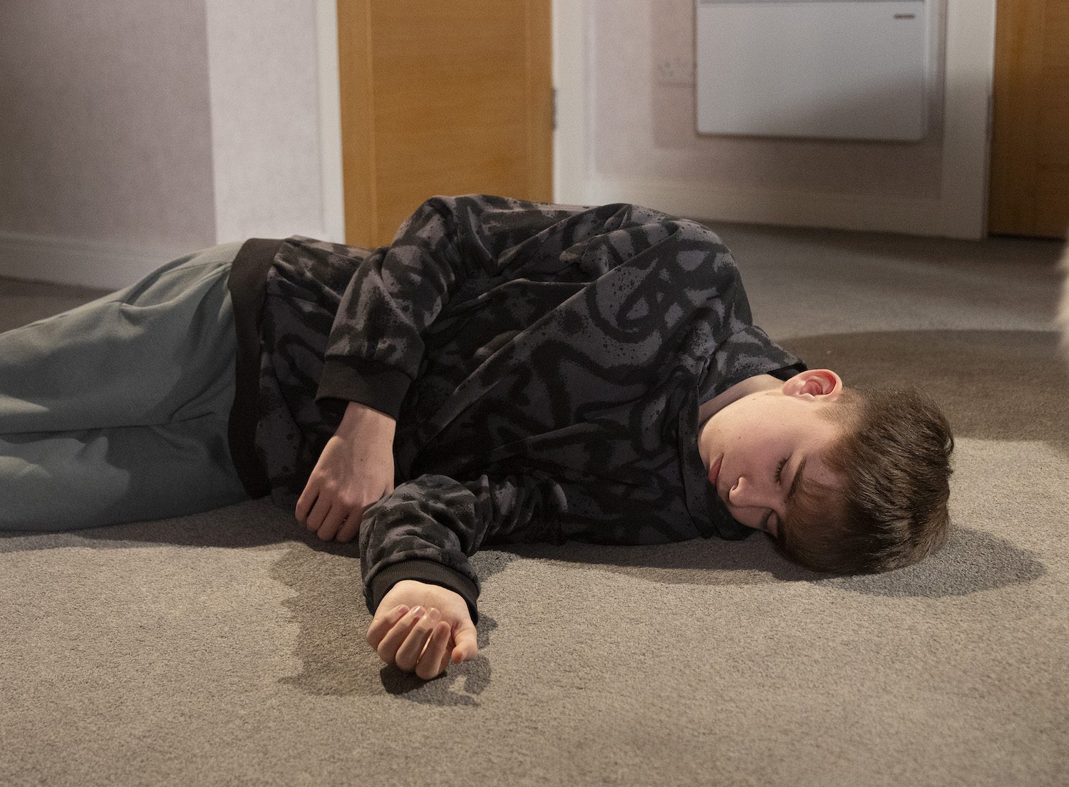 Coronation Street: Liam lies unconscious on the floor