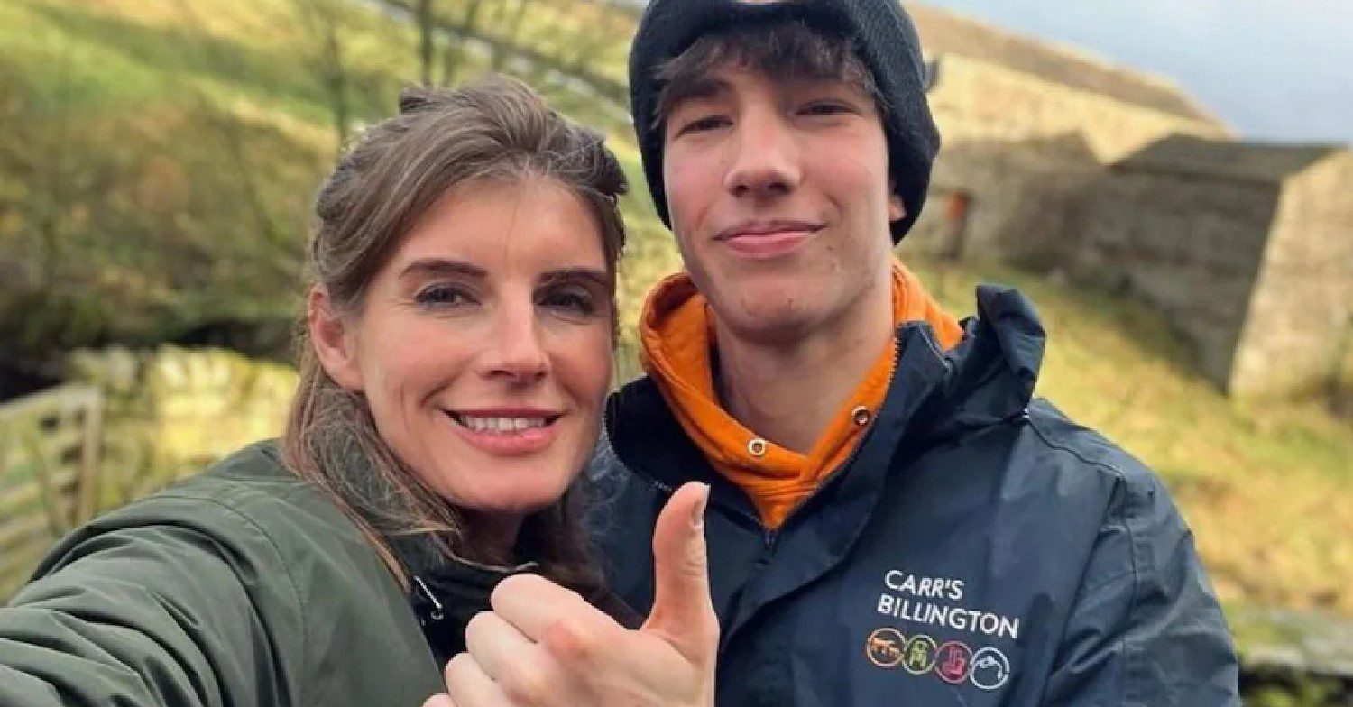 Amanda Owen and her son Reuben on the farm