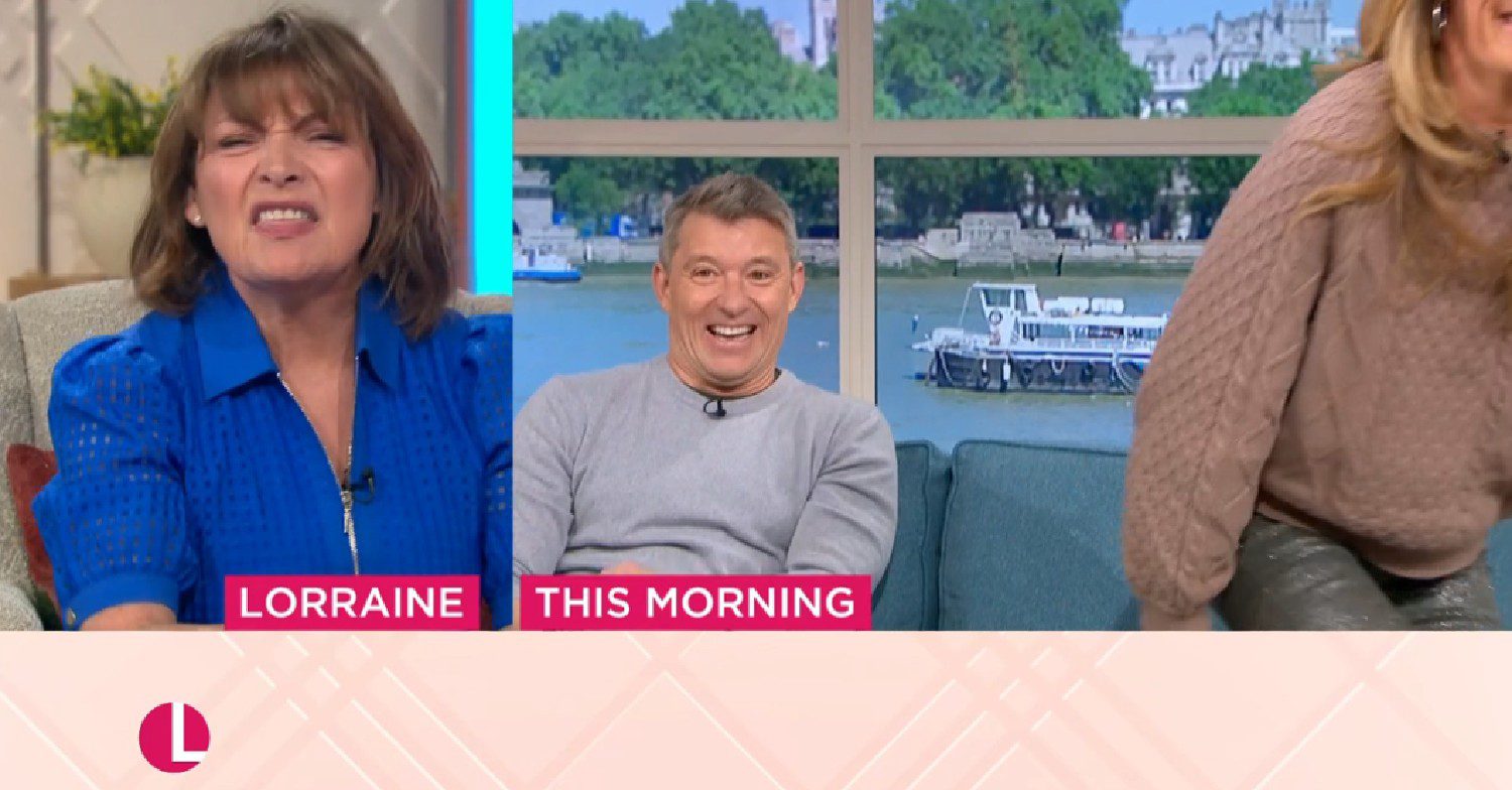 Cat Deeley walks off This Morning shot as Lorraine and Ben Shephard laugh