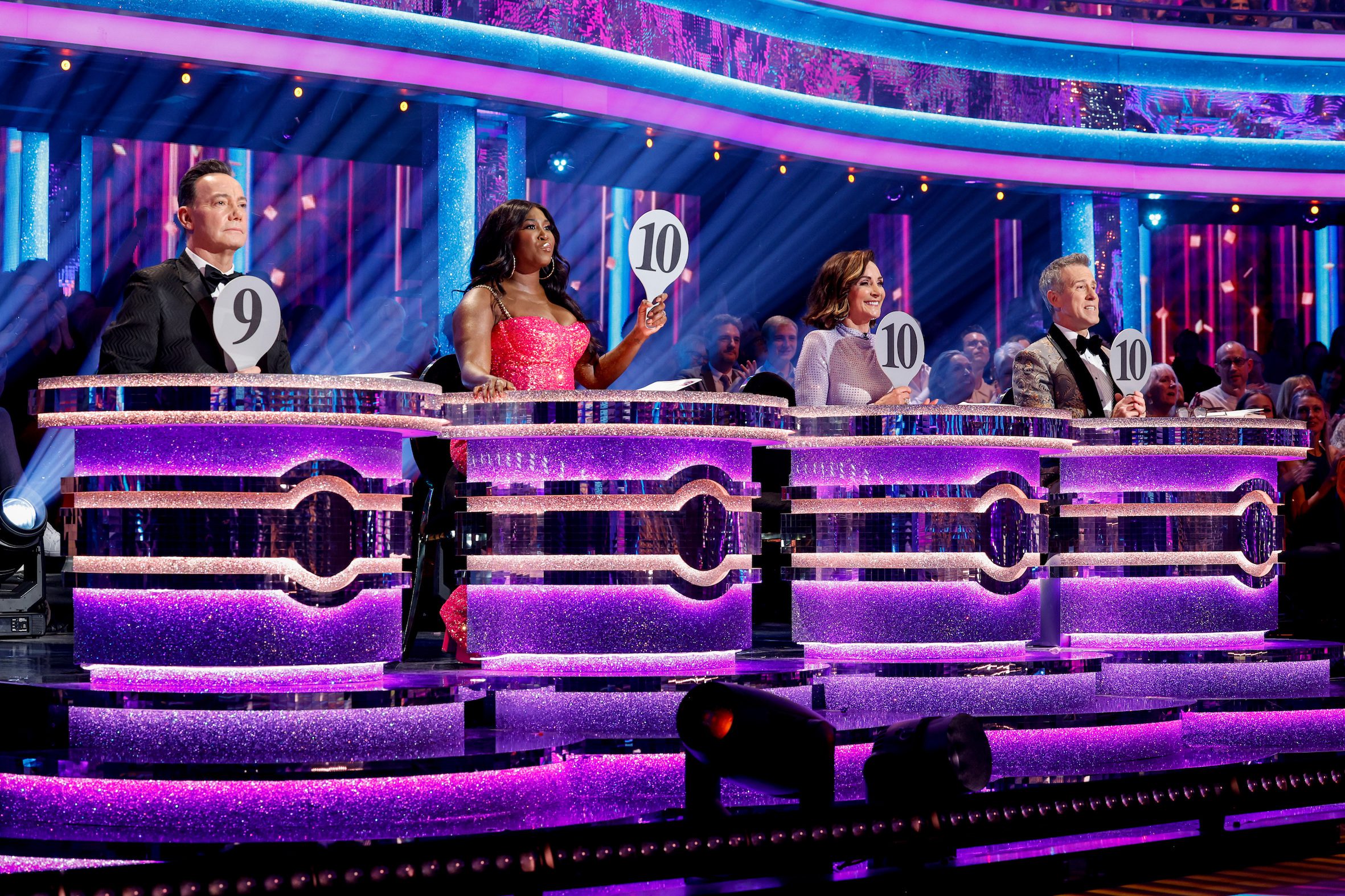 The Strictly judges sitting on the panel in the studio