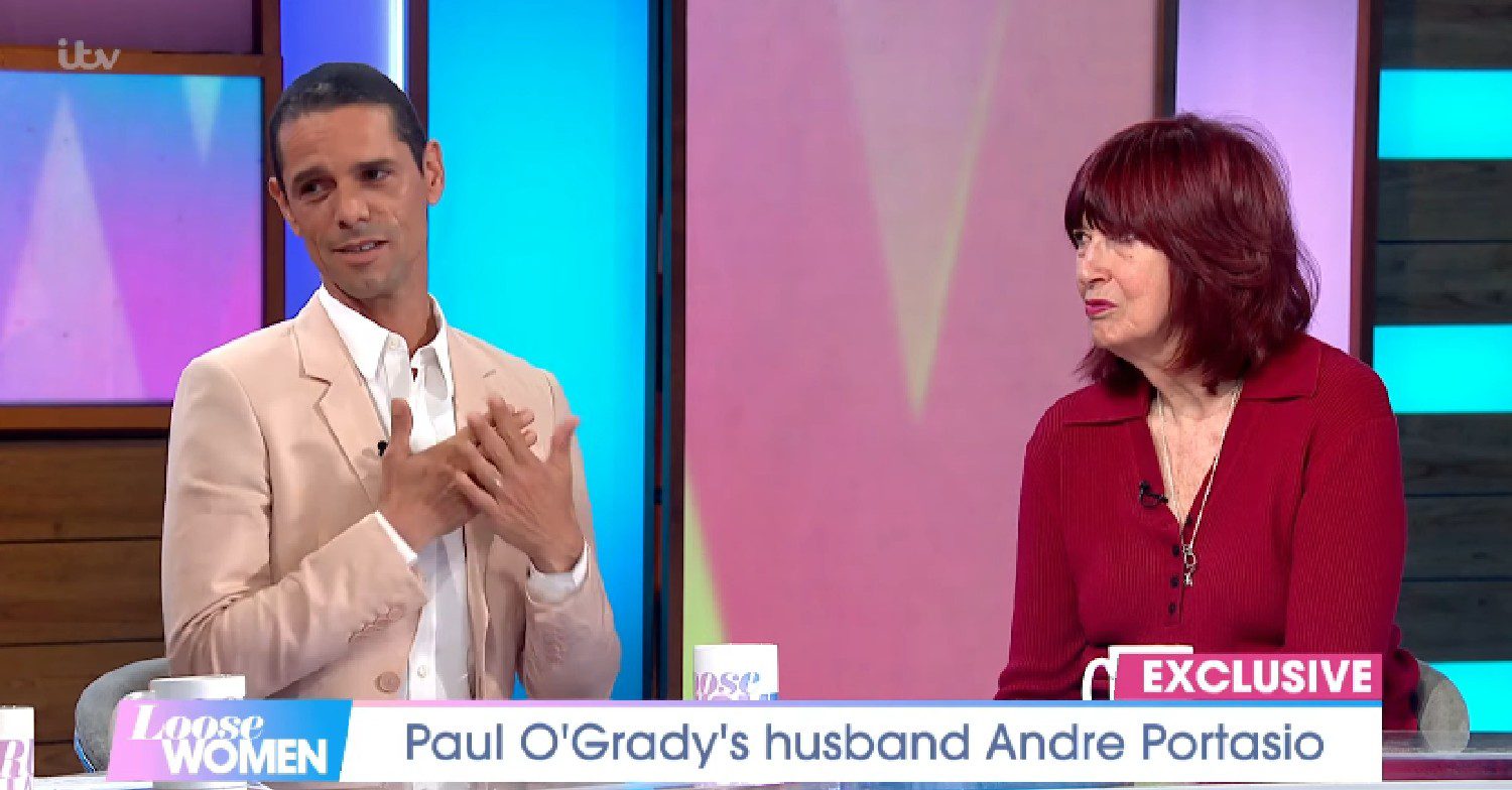 Paul O'Grady's husband Andre Portasio speaking on Loose Women as Janet Street Porter watches