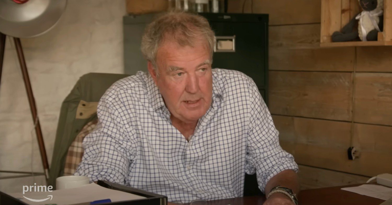 Jeremy Clarkson sitting down and looking stern