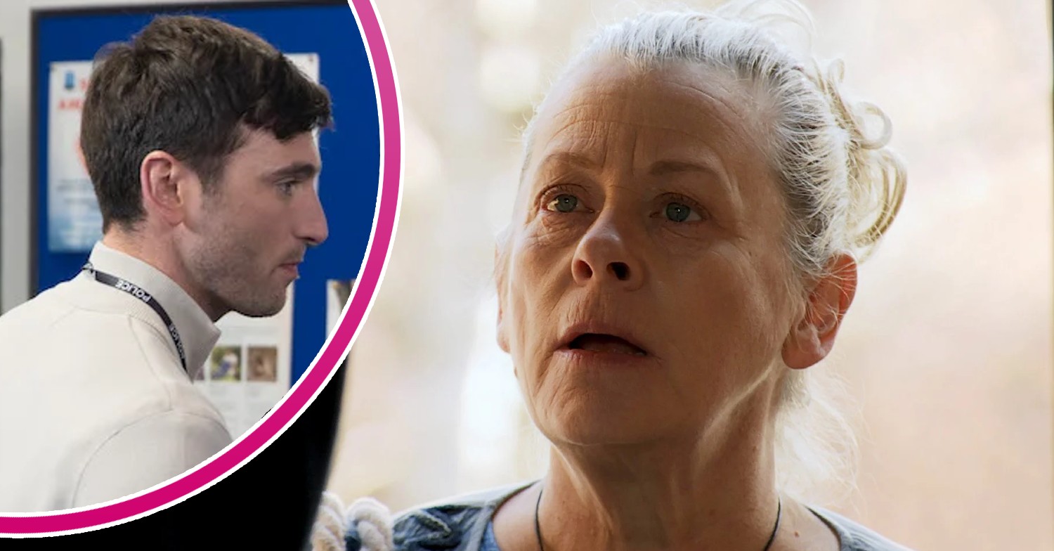 Bernie Winter looks shocked on Coronation Street; inset, Kit (Credit: ITV/Composite: ED!)