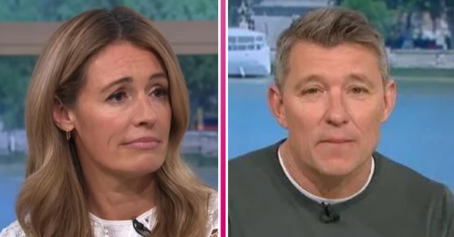 Cat Deeley frowning beside a glum Ben Shephard