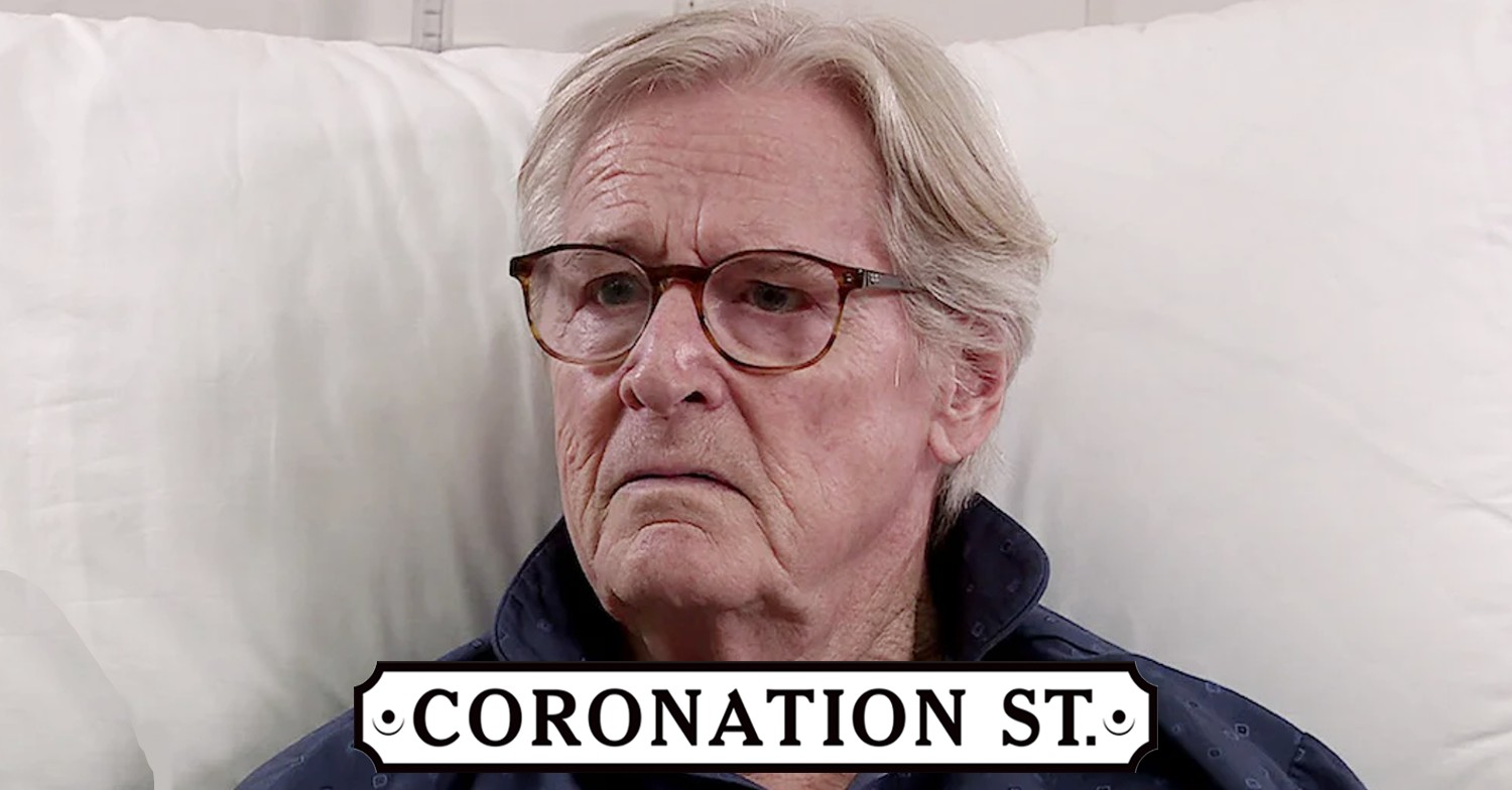 Ken looks hurt and worried on Corrie; inset, soap logo (Credit: ITV/Composite: ED!)