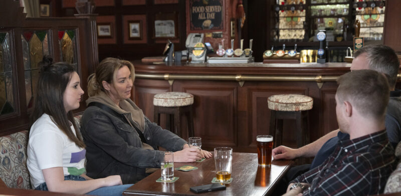 Coronation Street: Steve looks unimpressed as Amy and Daniel discuss their options in the Rovers with Cassie