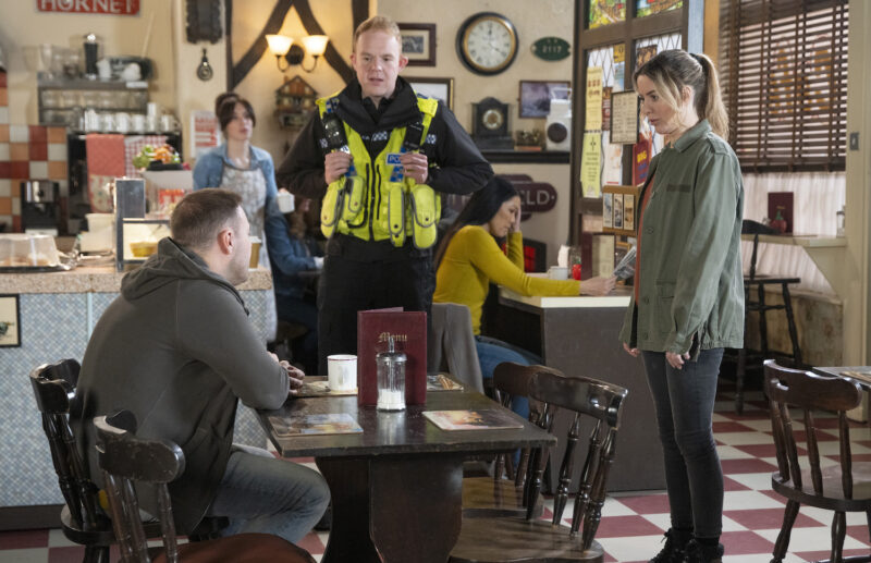 Abi and Craig talk to Tyrone in Corrie in Roy's Rolls